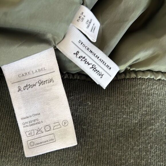 & Other Stories Overlapping Bomber Jacket Army Green Size 4 - Picture 6 of 8